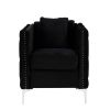 Zion 34 Inch Accent Chair with Throw Pillow, Handmade Tufted, Black Velvet