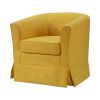 Lex 28 Inch Swivel Accent Chair, Yellow Fabric, Curved Track Back, Skirted