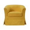 Lex 28 Inch Swivel Accent Chair, Yellow Fabric, Curved Track Back, Skirted