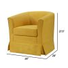 Lex 28 Inch Swivel Accent Chair, Yellow Fabric, Curved Track Back, Skirted
