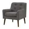 Kina 28 Inch Accent Chair, Gray Fabric, Button Tufted, Angled Wood Legs