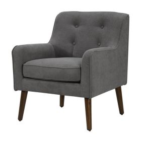 Kina 28 Inch Accent Chair, Gray Fabric, Button Tufted, Angled Wood Legs