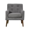 Kina 28 Inch Accent Chair, Gray Fabric, Button Tufted, Angled Wood Legs