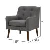 Kina 28 Inch Accent Chair, Gray Fabric, Button Tufted, Angled Wood Legs