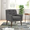 Kina 28 Inch Accent Chair, Gray Fabric, Button Tufted, Angled Wood Legs