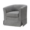 Lex 28 Inch Swivel Accent Chair, Light Gray Fabric, Curved Back, Skirted