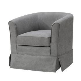 Lex 28 Inch Swivel Accent Chair, Light Gray Fabric, Curved Back, Skirted