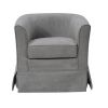 Lex 28 Inch Swivel Accent Chair, Light Gray Fabric, Curved Back, Skirted