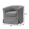 Lex 28 Inch Swivel Accent Chair, Light Gray Fabric, Curved Back, Skirted