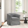 Lex 28 Inch Swivel Accent Chair, Light Gray Fabric, Curved Back, Skirted