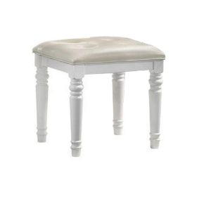 Kya 20 Inch Vanity Stool with Tufted Vegan Faux Leather Seat, Glam Ivory