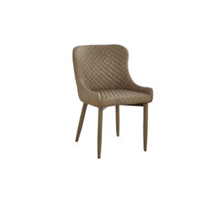 Tom 16 Inch Modern Dining Chair, Set of 4, Beige Vegan Faux Leather, Metal Legs