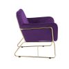 Zoey 30 Inch Modern Accent Chair with Gold Metal Frame and Purple Velvet