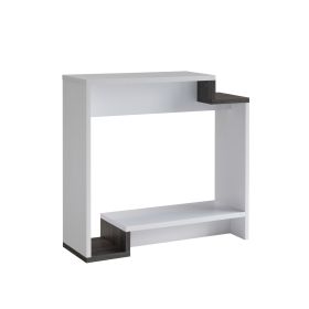 36 Inch Modern Console Table, Multilevel Wood Shelves, Gray and White