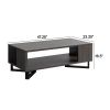 47 Inch Modern Coffee Table, Abstract Style, Open Shelf, Distressed Gray