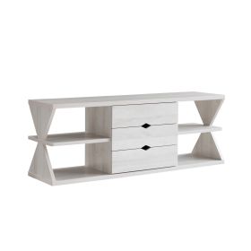 60 Inch TV Media Entertainment Console with 4 Shelves, 3 Drawers, Oak White