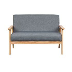 Gala 45 Inch Modern Loveseat Bench, Gray Fabric, Natural Brown Wood Frame