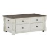 46 Inch Rectangular Lift Top Coffee Table, Faux Drawer Front, White, Brown