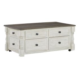 46 Inch Rectangular Lift Top Coffee Table, Faux Drawer Front, White, Brown