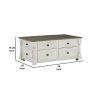 46 Inch Rectangular Lift Top Coffee Table, Faux Drawer Front, White, Brown