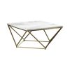 36 Inch Modern Square Coffee Table, White Faux Marble Top, Slender Gold Base