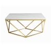 36 Inch Modern Square Coffee Table, White Faux Marble Top, Slender Gold Base