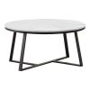 36 Inch Coffee Table, Faux Marble Tabletop, Sturdy Metal Base, White, Black