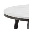 36 Inch Coffee Table, Faux Marble Tabletop, Sturdy Metal Base, White, Black