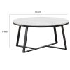 36 Inch Coffee Table, Faux Marble Tabletop, Sturdy Metal Base, White, Black