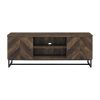 60 Inch TV Media Console Cabinet, 2 Herringbone Doors, Rustic Brown Wood