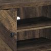 60 Inch TV Media Console Cabinet, 2 Herringbone Doors, Rustic Brown Wood