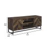 60 Inch TV Media Console Cabinet, 2 Herringbone Doors, Rustic Brown Wood