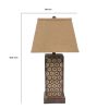 29 Inch Industrial Table Lamp, Linen Shade, Honeycombed Metal Base, Set of 2, Khaki