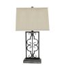 29 Inch Industrial Table Lamp, Linen Shade, Set of 2, Stacked Pedestal Base, Black