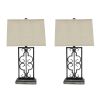 29 Inch Industrial Table Lamp, Linen Shade, Set of 2, Stacked Pedestal Base, Black