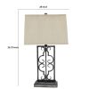 29 Inch Industrial Table Lamp, Linen Shade, Set of 2, Stacked Pedestal Base, Black