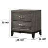Mazie 25 Inch Modern 2 Drawer Nightstand, Metal Handle, Gray Foil Finish