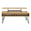 47 Inch Lift Top Coffee Table, Natural Brown Wood, 2 Storage Compartments