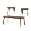 3 Piece Rectangular Coffee and Square End Table Set, Rich Walnut Brown Wood