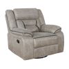 Jake 41 Inch Gliding Manual Recliner, Pillowtop, Taupe Brown Faux Leather