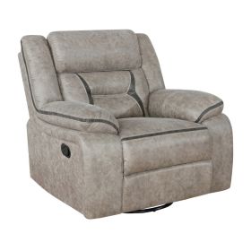 Jake 41 Inch Gliding Manual Recliner, Pillowtop, Taupe Brown Faux Leather