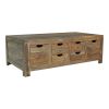 Dale 53 Inch Rustic Storage Coffee Table, 6 Gliding Pull Out Drawers, Brown