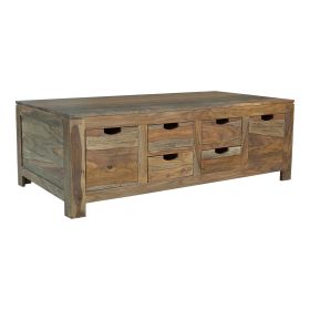 Dale 53 Inch Rustic Storage Coffee Table, 6 Gliding Pull Out Drawers, Brown