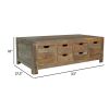 Dale 53 Inch Rustic Storage Coffee Table, 6 Gliding Pull Out Drawers, Brown