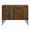 40 Inch Rustic Sideboard Cabinet Console, 2 Doors, Brown and Smooth Gray
