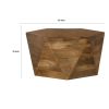 35 Inch Wood Drum Coffee Table, Artisan Hexagonal Rich Natural Brown Finish