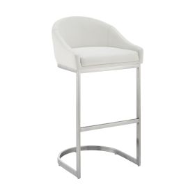 Lina 24 Inch Counter Stool Chair, Metal Cantilever Base, White Faux Leather