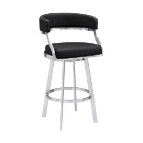 Ava 26 Inch Swivel Counter Stool Chair, Open Back Steel, Black Faux Leather