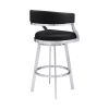 Ava 26 Inch Swivel Counter Stool Chair, Open Back Steel, Black Faux Leather