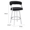 Ava 26 Inch Swivel Counter Stool Chair, Open Back Steel, Black Faux Leather